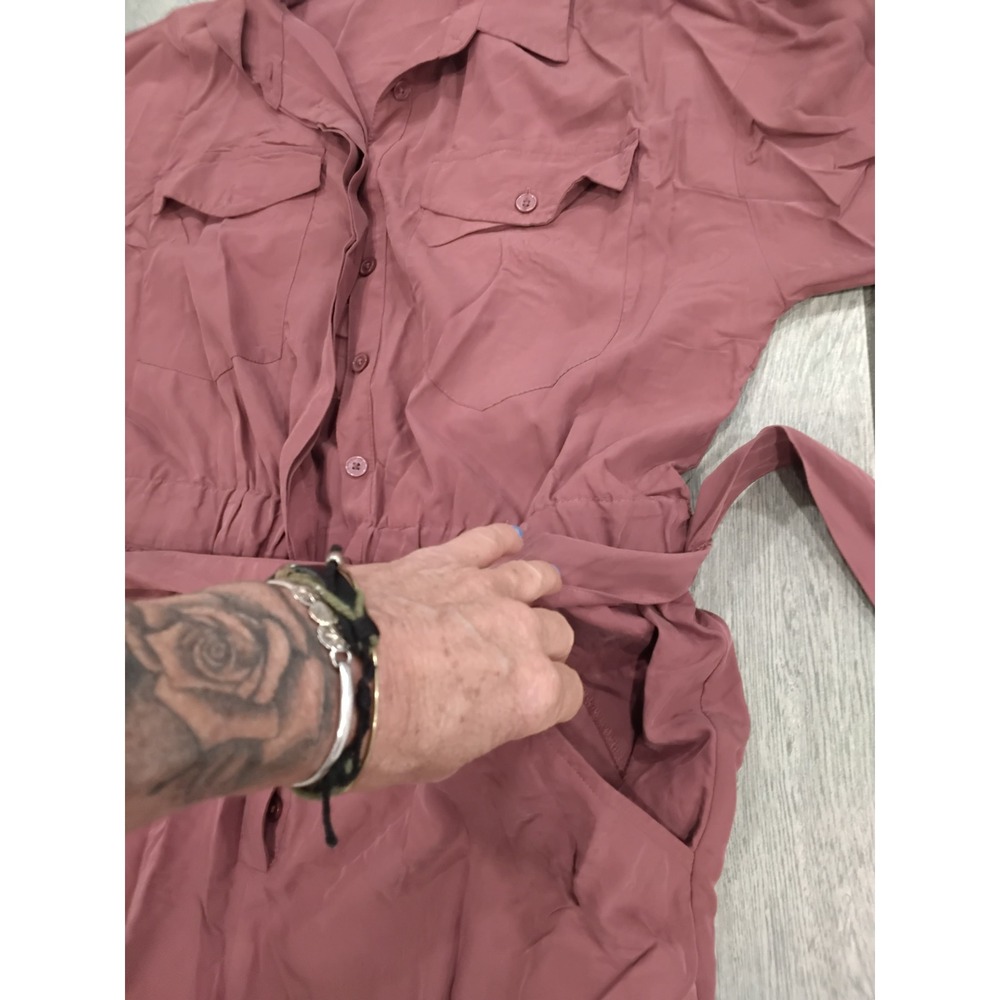 Trixxi Womens Mauve Long Sleeve Utility Jumpsuit Button Front Belted XL - Picture 5 of 7